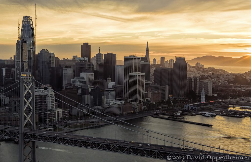 San Francisco City Skyline at Sunset Aerial