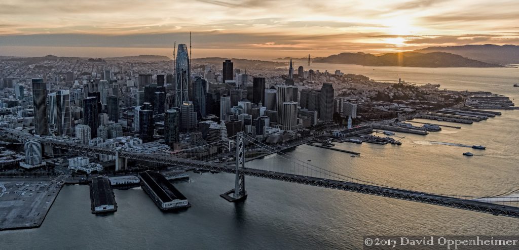 San Francisco City Skyline at Sunset Aerial