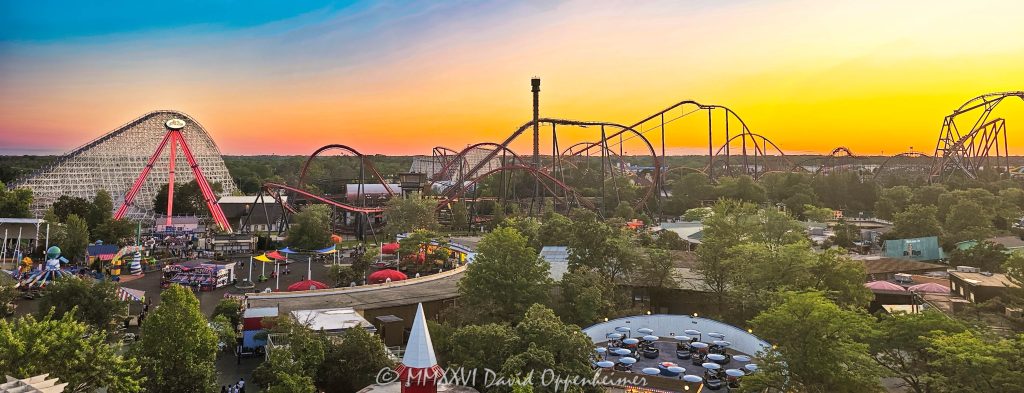 Six Flags Great America near Chicago at Sunset from Goliath