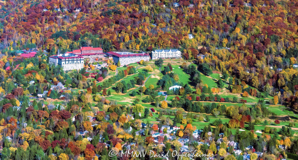 The Omni Grove Park Inn resort and golf course aerial view