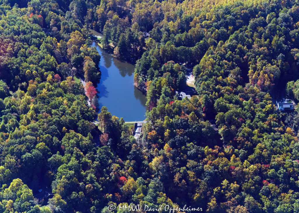Turley Falls and Sky Lake Estates Dam on Lake Stel in Hendersonville, North Carolina Aerial View