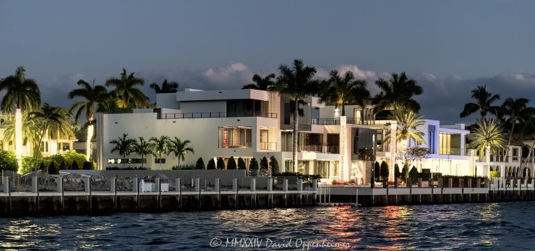 Waterfront Estates at at 2406 and 2412 Laguna Dr in the Laguna Isle section of the Harbor Beach neighborhood of Fort Lauderdale, Florida - © 2024 David Oppenheimer - Performance Impressions photography archives - https://performanceimpressions.com 2406 Laguna Dr, 2412 Laguna Dr, Matthew Roos, Matthew L. Roos, Lorena Roos, Lorena R. Roos, Matthew Roos’ house, M & L Investment Management, M & L Investments, M&L Investments, M & L, Lorena Rojas, Dreamcatcher Ranch, Laguna Isles, Fort Lauderdale, Laguna Isles, New River, architecture, real estate, Fort Lauderdale real estate, mansions, sprawling, estates, grounds, property, Florida, 33316, facade, waterfront, luxury real estates, M & L Expeditions, Harbor Beach, Stranahan River, dock, dockage, Davenport Investments III, Intracoastal, Intracoastal Waterway, gated, neighborhood, gated community, house, residence, prestigious, trophy property, South Florida, Broward County, courtyard, modern, contemporary, exclusive, cement, concrete, glass, pier, resort-style, sunset, yard, grounds, palm trees, tropical, seawall, Curtis Cusinato, David Oppenheimer, color, horizontal, United States, VAu 1-530-124, 1-13553735171,
