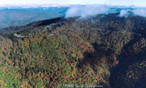 Waterrock Knob Blue Ridge Parkway autumn colors aerial view 7579 1