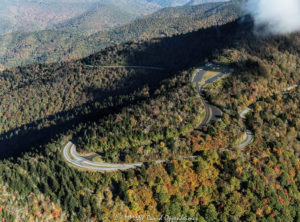 Waterrock Knob Blue Ridge Parkway autumn colors aerial view 7593 1