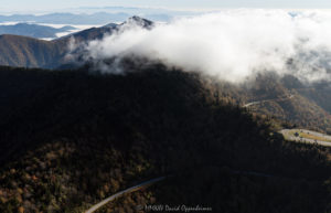 Waterrock Knob Blue Ridge Parkway cloud inversion autumn colors aerial view 7630 1