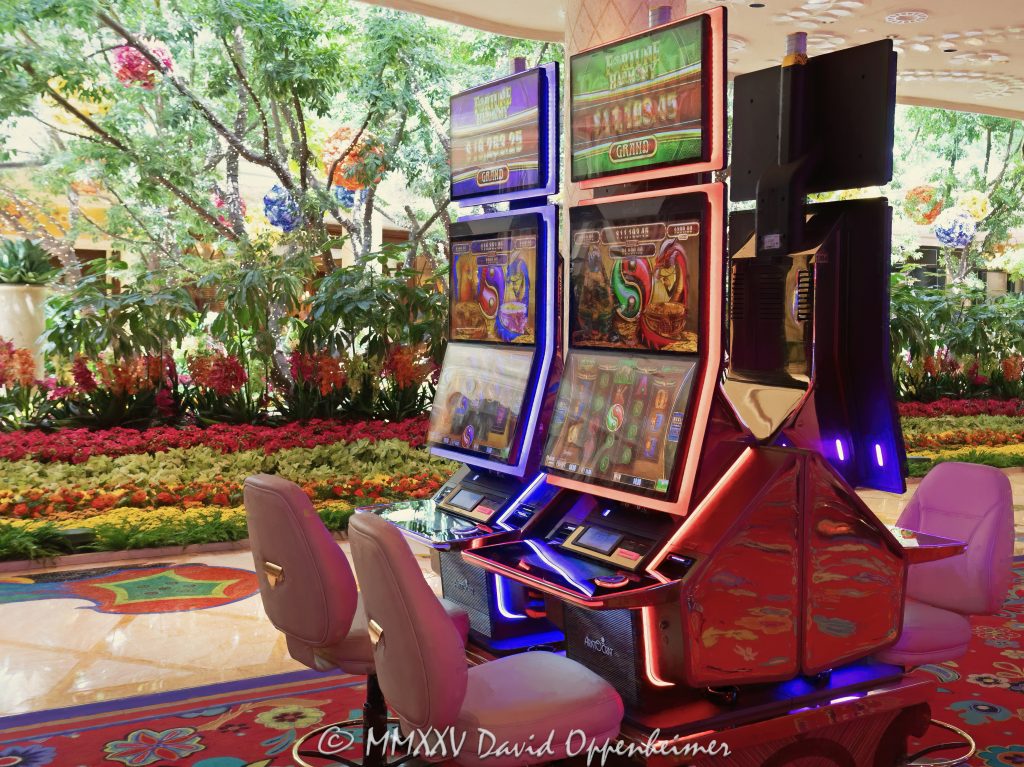 Fortune Harmony Slot Machines by Aristocrat Gaming at Wynn Las Vegas Casino Fortune Harmony slot machines by Aristocrat Gaming at Wynn Las Vegas Resort and Casino in Las Vegas, Nevada - © 2025 David Oppenheimer - Performance Impressions casino photography archives - https://performanceimpressions.com Fortune Harmony, Fortune Harmony slots, Fortune Harmony slot machines, Aristocrat Gaming, Aristocrat, Wynn Rewards, rewards, slot machines, slots, Wynn Casino, casino, gaming, play, betting, odds, win, gambling, wager, bet, luck, gamble, 3355 S Las Vegas Blvd, 89109, Wynn, Encore, Encore Las Vegas, Encore Resort, Encore Casino, Encore Vegas, Encore at Wynn, Wynn Las Vegas, Wynn Vegas, Wynn Resort, Wynn Resorts, 3131 Las Vegas Blvd S, 89109, hotel, resort, WYNN, WYNN stock, open-air, garden, Wynn garden, indoor garden, gardens, five star, five-star, luxury, Las Vegas, Vegas, Las Vegas Strip, casino floor, entertainment, luxury gaming, Nevada casino, vacation, escape, dream, art, casino art, fine art, chair, seat, painting, photorealism, artwork, Nevada, Nevada photography, painterly, pictorial, impressionistic, atrium, outdoor, outdoors, plants, tropical, lighting, colorful, United States, horizontal, color, 1-14993092111