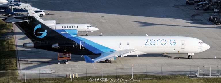 G-Force One Boeing 727 jet N794AJ by Space Adventures’ Zero Gravity Corporation at Fort Lauderdale-Hollywood International Airport in Fort Lauderdale, Florida aerial view - © 2024 David Oppenheimer - Performance Impressions aerial aviation photography archives - https://performanceimpressions.com G-Force One, G-Force, Zero G, Boeing 727, jet N794AJ, Zero Gravity Corporation, Zero Gravity, Fort Lauderdale-Hollywood International Airport, Boeing 727-200, Zero-G, vomit comet, weightless, weightlessness, microgravity, microgravity environment, gravity, float, FLL, KFLL, Fort Lauderdale Airport, Boeing, Boeing stock, BA stock, BA, NASA, training, weightless lab, airport, Everts Air Cargo, Space Adventures, aviation, aerial, aerial view, Eric C. Anderson, fly, parabolic arcs, parabolics, Fort Lauderdale, FL, runways, layout, Florida Department of Transportation, transportation, charter, air travel, private jets, jets, planes, aircraft, private, aerial photographer, aerial photography, David Oppenheimer, color, horizontal, United States, VAu 1-530-124, 1-13553735171,