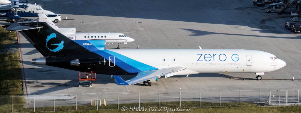 G-Force One Zero-G Boeing 727 Jet N794AJ owned by Space Adventures’ Zero Gravity Corporation at Fort Lauderdale-Hollywood International Airport in Florida Aerial View